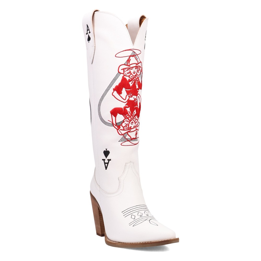 Dingo Ace of Spades Womens Cowboy Boots White Leather Size 6.5 M Western Mid Cal
